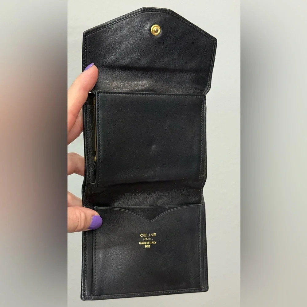 Celine vintage Paris black leather wallet